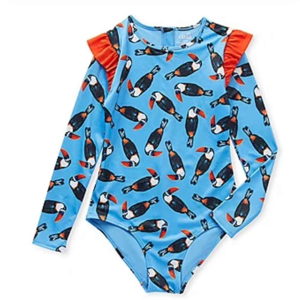 Oasis‎ swim long sleeve rashguard swimsuit Toucan birds NWT 2XL Girls